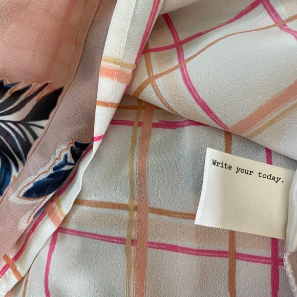 A New Day Ruffled Hem Floral Layered Tank Pink|Blue|Orange w/plaid liner. XS - Picture 9 of 9